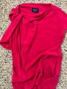 Lanvin Fuchsia Draped Silk Knot-Neck Blouse